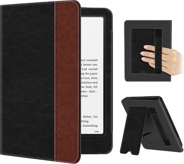 Чохол Fintie для Kindle Paperwhite (12-го покоління) та Kindle Colorsoft/Signature Edition 2024/2025 з підставкою, петлею та авто-вимиканням, чорний (чорний/коричневий)
