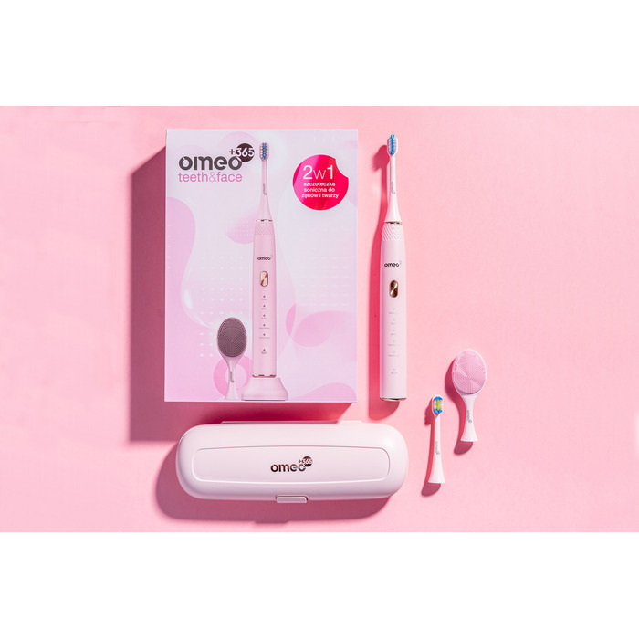 Набір із 2-х сонічних електричних зубних щіточок OMEO +365 Teeth&Face (Блакитна та Рожева)
