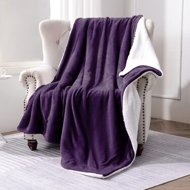 Плед Sherpa баклажан, 150 x 200 см - теплий та м'який плед для дому, дивана та крісла