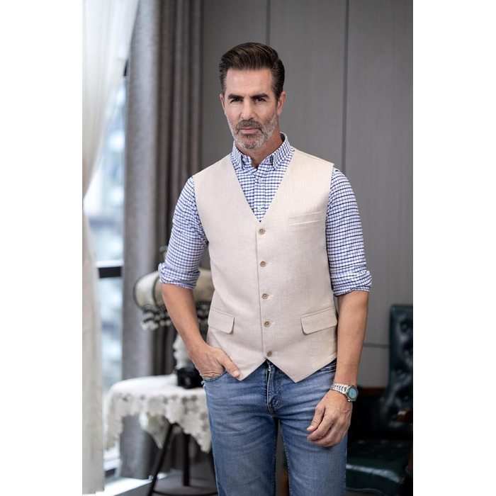 Елегантна жилетка для чоловіків Solovedress: літня жилетка з льону для весілля та свят, XXL, темно-синій