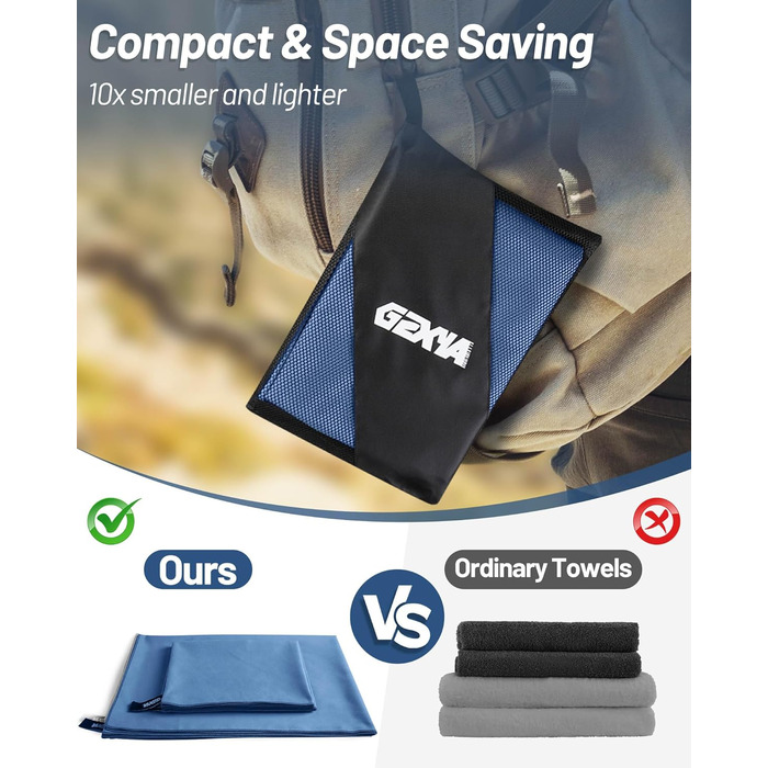 Набір рушників з мікрофібри GZXYA (3 шт.): великий (180x60 см) + 2 маленьких (80x40 см), швидковисихаючі, для спорту та відпочинку