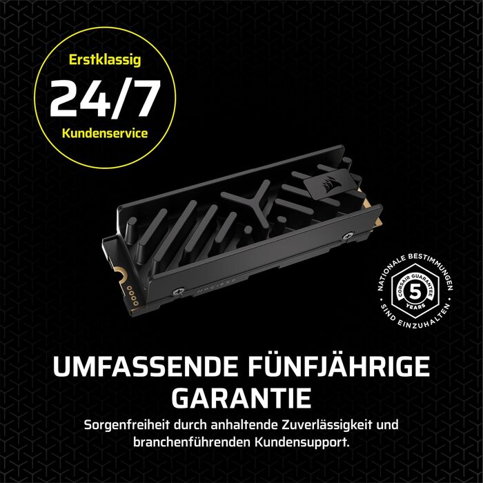 SSD Corsair MP700 Elite 2TB PCIe 5.0 NVMe M.2 – Швидкість до 10000 МБ/с – 3D TLC NAND, DirectStorage, з радіатором – Чорний