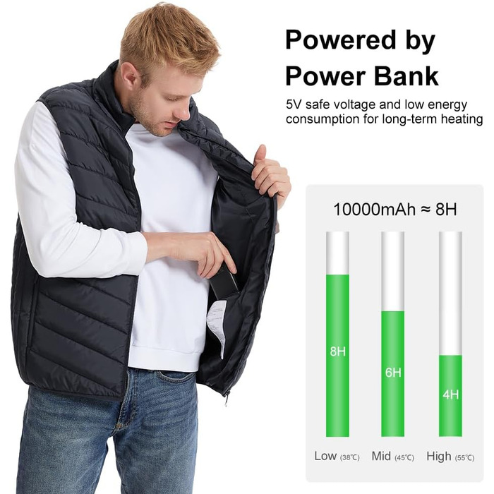 Обогревна жилетка Amurhey для чоловіків та жінок з 21 зоною обігріву, сумісна з 5V/7.4V, модель 2025. Електрична жилетка, унісекс, тепла, яку можна прати. (Без Powerbank)