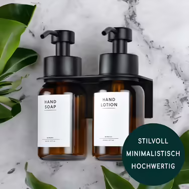 MONOKO | Glass Soap Dispenser Wall Mount No Drilling | Dish Soap Holder Wall Bracket Kitchen | Brown Self-Adhesive Soap Dispenser | 250ml with Stainless Steel Pump Dispenser
