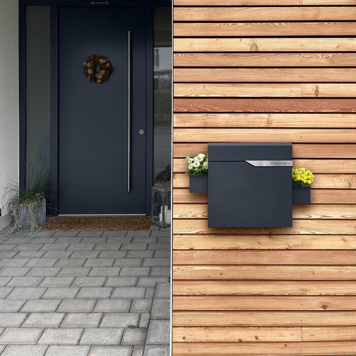 Поштова скринька Metzler Anthrazit з газетницею та іменним шильдиком RAL 7016, вулична, антикорозійна, для настінного монтажу, сучасний дизайн 37x37x10.5 см