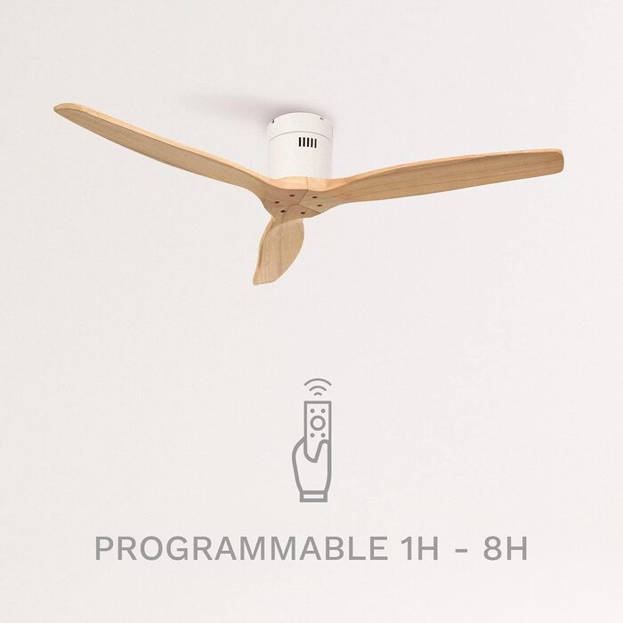 Вентилятор стельовий WINDCALM ABS білий з пультом, 40W, Ø132cm, 6 швидкостей, DC-двигун, літньо-зимовий режим, без освітлення, імітація світлого дерева