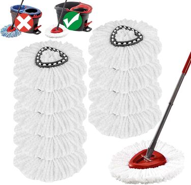 APOCHON 10 Pack Spin Mop Replacement Heads, 100% Microfiber, Spin Mop Refill Heads, 360° Micro Replacement Mop Head for Easy Home Cleaning, Floor Wiper (Mop and Bucket Not Included)
