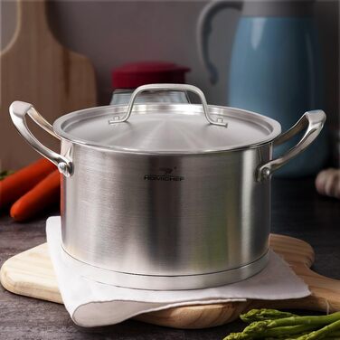 Супова каструля HOMI Chef з кришкою, матова, нікель-безпечна, нержавіюча сталь, 3,2 л, без токсичного антипригарного покриття