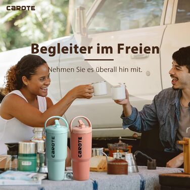 CAROTE Stainless Steel Water Bottle with Straw, 960ml, Vacuum Thermos Bottle with Flexible Cap, Leak-Proof, BPA-Free, Double-Walled Insulated Bottle for Hot and Cold Drinks (Green)