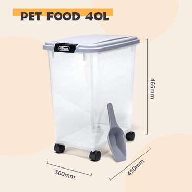 Контейнери для корму Nobleza (2 шт) 40 л з колесами та кришкою, для собак та котів, сірий