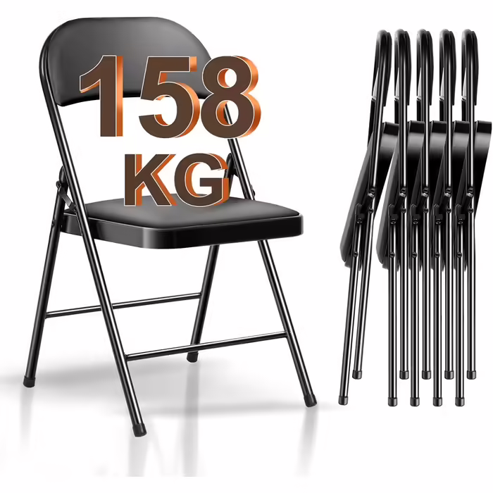 BULAGE Folding Chair 6-Piece Set, Foldable Garden Chair, Waterproof Camping Chair up to 158 KG, Metal Folding Chair, Folding Chairs for Guests, Kitchen, Camping, Black 6-Piece Set Black