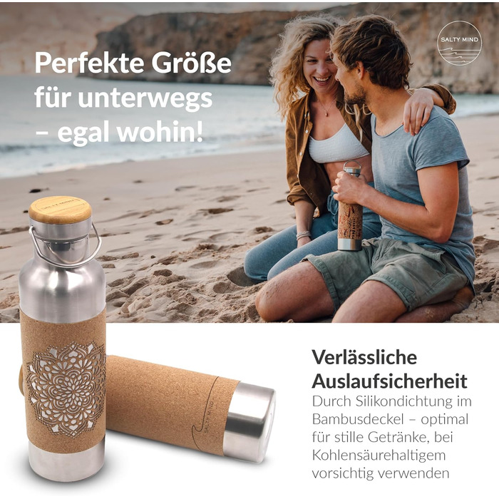 Stainless Steel Water Bottle 750ml - Sustainable, insulated Thermos Water Bottle made of Stainless Steel, leak-proof - Iso Bottle free of harmful substances, BPA-free - Thermos Drinking Bottle (Floral Print)