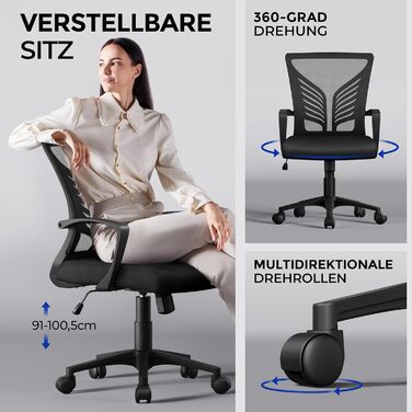 Ергономічне крісло Yaheetech для офісу та дому: регульоване, з підлокітниками, чорне