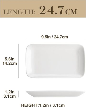 Сервірна таця MALACASA з порцеляни, 6-ти частинний набір, прямокутна, 25 x 14 см, біла. Ідеально для буфетів, суші, тортів та закусок вдома та в ресторані.