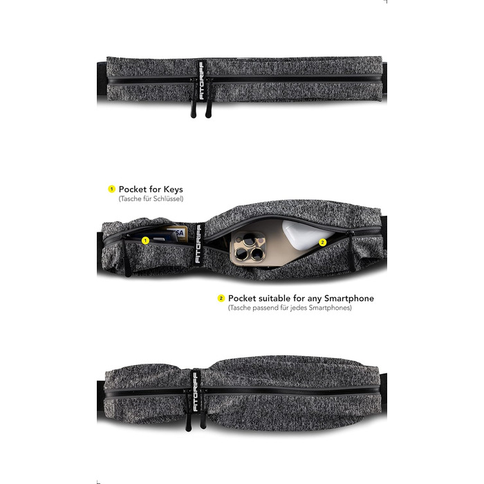 Пояс для телефону Fitgriff® - спортивний пояс для бігу, джогінгу, фітнесу. Підходить для смартфонів S–M (62–90 см обхват талії), M-L (85–120 см обхват талії). Колір: сірий