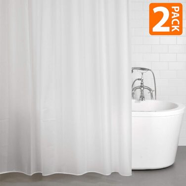 Шторка для душу ANSIO 180x180 см, біла, антигрибкова, з кільцями, 2 шт.