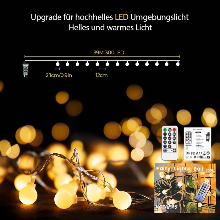 Гірлянда світлодіодна 15м, 100 LED, для дому та саду, IP44, 8 режимів, для дітей, декорування тераси, балкону, вечірок