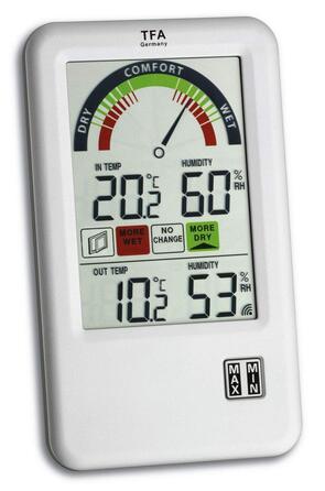 TFA Dostmann Bel-Air Thermo-Hygrometer with Ventilation Recommendation and Comfort Zone Display, for Room Climate Control, L 95 x W 20 (65) x H 158 mm