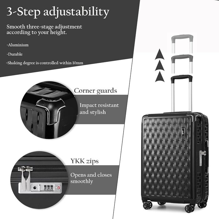 Набір валіз Sea Choice 4 шт. з жорстким корпусом, захист кутів, чорний (M-L-XL, 55/65/75 см) + косметичка, TSA-замок