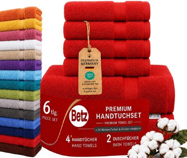 Набір махрових рушників Betz Premium, 6 шт. (4 шт. 50x100 см, 2 шт. 70x140 см), 100% бавовна, червоний