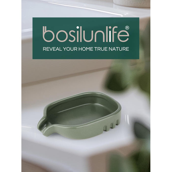 Керамічна миска для мила BosilunLife з отвором для стоку води – неслизька підставка для мила, квадратна, сучасна та мінімалістична, для ванної кімнати, душу, кухні, умивальника (Сірий, Зелений)