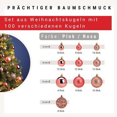 Набір прикрас для ялинки WOMA: 100 кульок різних кольорів (рожевий-рожевий) - пластикові, для ялинки