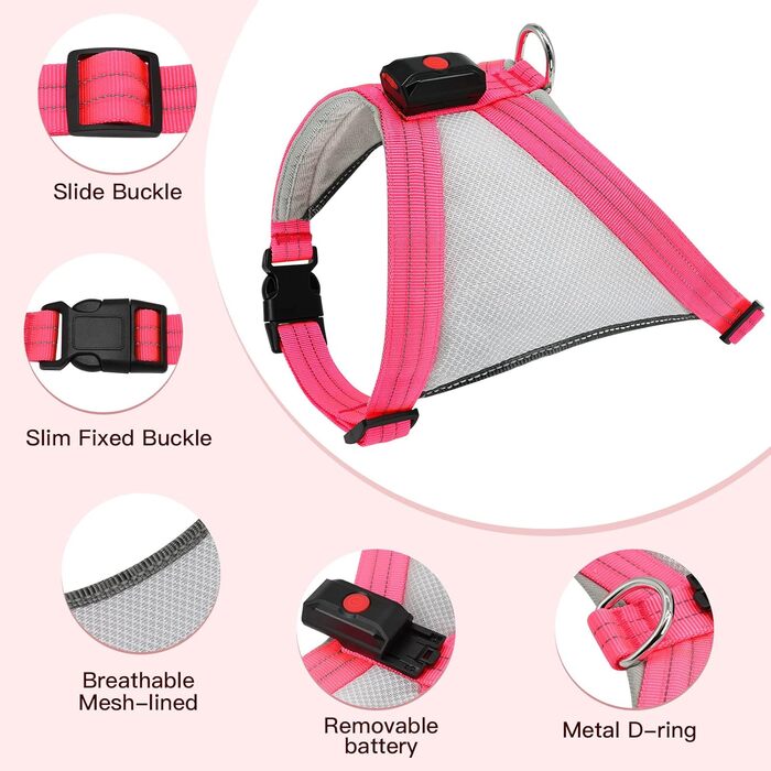 Шлейка для собак Chakit ED з світловідбиваючими елементами, світлодіодна, для собак з особливими потребами, рожева