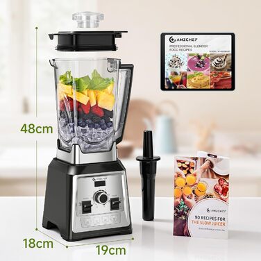 AMZCHEF 2000W Stand Mixer - 2L High-Power Blender with 8 Speeds & 4 Pre-Programs (Crushed Ice, Smoothies, Meat Mixing) - BPA-Free Black