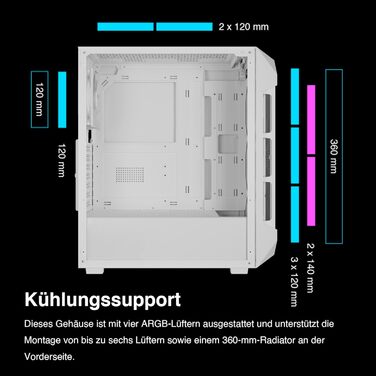 Корпус для ПК Gamdias Aura GC1 Elite WH ARGB: Midi-Tower з 4 ARGB-вентиляторами, сітчаста передня панель, скло, підтримка синхронізації материнської плати, чорний