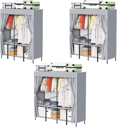 Wardrobe, Portable Shelving System, 20 Cube DIY Shelving System Wardrobe Open Plastic Closet with Doors Wardrobe Cabinet White 180 x 142 x 37CM (With Fabric Cover 158x170x48cm)