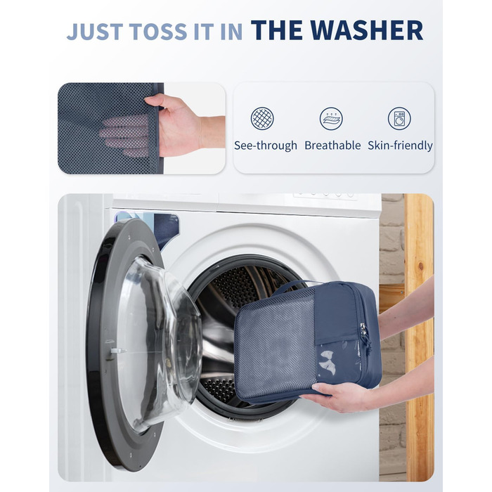 Органайзери для валізи ECOHUB, набір 6 шт. з ID-міткою, екологічні, дихаючі, для подорожей (зелений, блакитний)