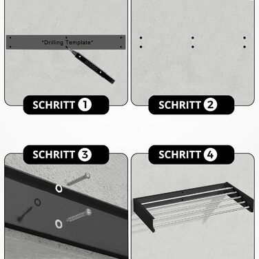 Настінна сушилка для білизни Vonia Wandtrockengestell 100x50 см – компактна та складана. Міцна сушарка для ванної, балкону та квартири – чорна