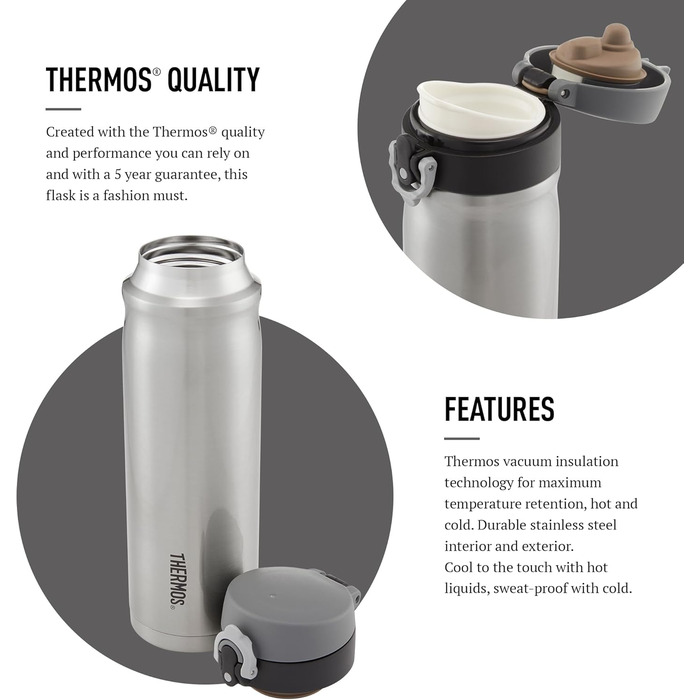 Stainless Steel Insulated Travel Mug - 470ml - Grey