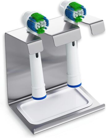 WIETRE Stainless Steel Brush Head Holder with Catch Basin | Fits Oral-B, iO, Philips Sonicare, Waterpik, Fairywill | Toothbrush Holder, Brush Head Holder (2 Pack)