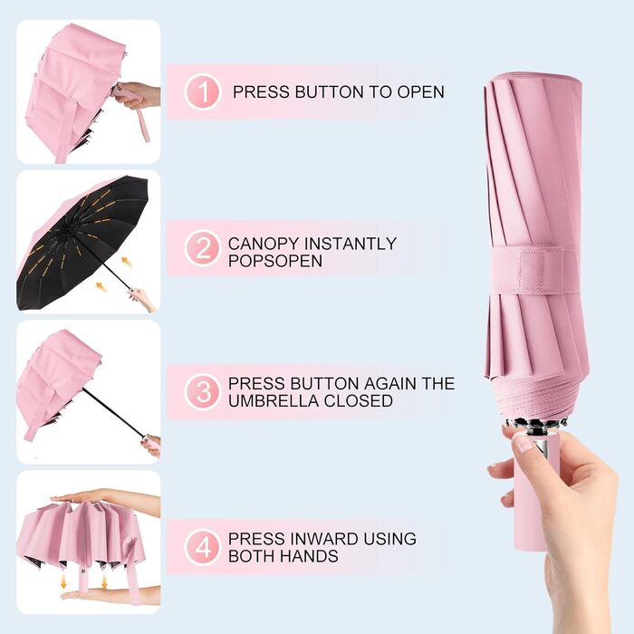 Зонт LAMA: Стійкий до вітру, автоматичний, 105 см, 12 спиць, нейлон, анти-UV, рожевий