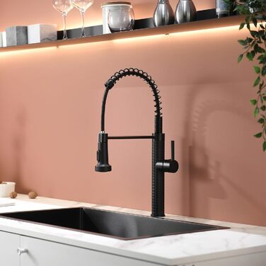 Сучасний кухонний змішувач з висувною лійкою AIMADI 360° з нержавіючої сталі, чорний/рожеве золото, для кухні