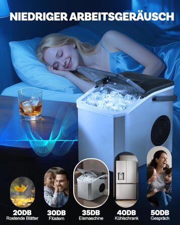 Машина для приготування льоду портативна, 15 кг/24 год, самоочисна, з лопаткою та кошиком, для дому та офісу, матеріал: акрилонітрил-бутадієн-стирол