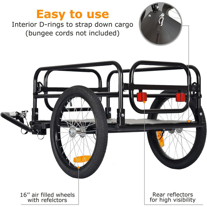 Складаний вантажний причіп Tiggo для велосипеда. Об'єм 70 літрів, вантажопідйомність 40 кг. Розміри платформи: 67 x 46 x 25 см