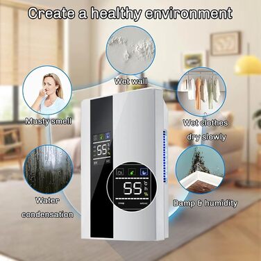 Електричний осушувач повітря 2200 мл - тихий, для дому та спальні, 30 м²/24 год, таймер, LED, автовимкнення