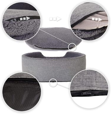 Lionto Dog Bed with Reversible Cushion and Washable Cover, Stable Dog Basket with Anti-Slip Studs, 92x72 cm, Cozy Pet Bed for Dogs and Cats with Plush, Grey