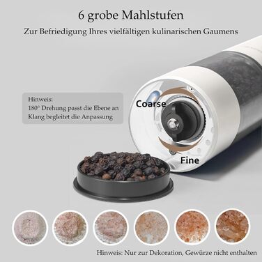 TLYSXPRO Salt and Pepper Grinder Electric 2-Piece Set, USB Rechargeable, Adjustable Coarseness Spice Grinder, Electric Pepper Grinder with LED Light, Cleaning Brush, Kitchen Gadgets, White