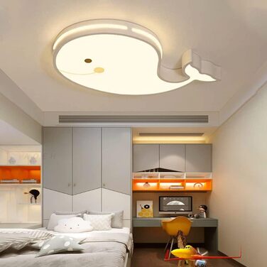 LED Ceiling Lamp, Dolphin Shape, Dimmable with Remote Control, Boy Girl Baby Kids Children's Room Lamps Ceiling, Children's Room, Bedroom Lamp, Room Lighting, Chandelier, White, 50cm