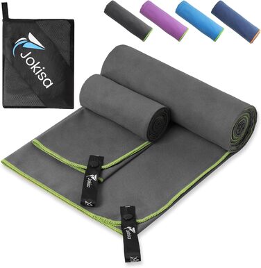 Набір з 2 рушників з мікрофібри (180x90 см + 100x50 см): великий для душу та спортивний, швидко сохне, без піску, для пляжу, фітнесу, кемпінгу, темно-сірий та зелений