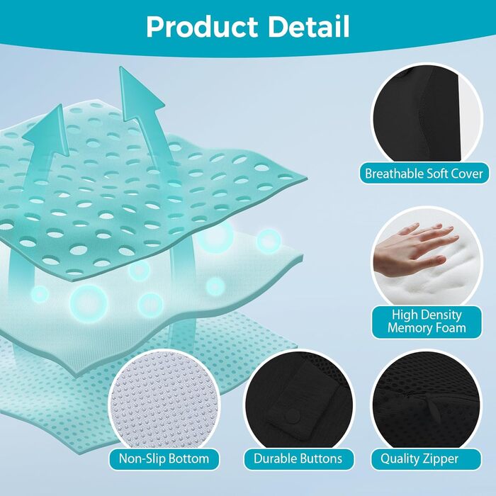 Лежак для ліжка та дивану, подушка-клинок, подушка для спини з ефектом пам'яті, ергономічна подушка для підтримки спини, шиї та ніг, для відпочинку, ігор, читання або перегляду телевізора