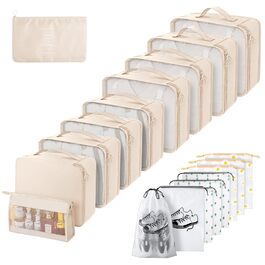 Набір органайзерів для валізи 18 шт., водонепроникні Packing Cubes, бежевий. Організатори для подорожей з чохлами для одягу