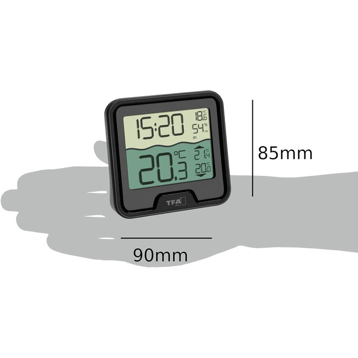 TFA Dostmann Digital Floating Pool Thermometer Marbella, 30.3066.01, floating, easy to read, for swimming pool, pond, ice bath, water temperature, including temperature water transmitter, radio clock, black