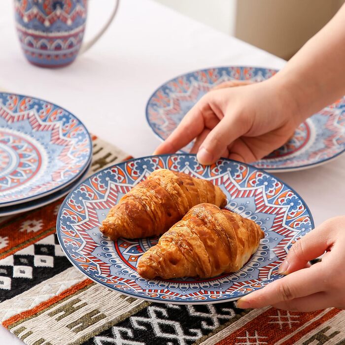 Сервіз столовий порцеляновий Vancasso MANDALA 32 елементи, сервіз для 8 осіб, ручна робота, богемський стиль (4 десертні тарілки, бірюзовий мандала)