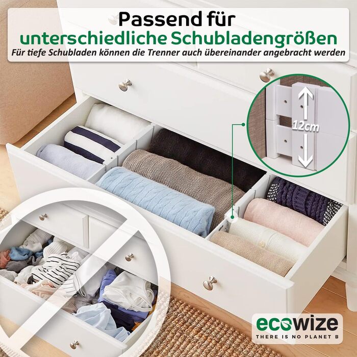 Drawer Dividers (43-56 cm) - Bamboo Drawer Organizer, Spring-loaded - Drawer Dividers for Kitchen, Bedroom, Bathroom, Bedroom, Desk & Craft Table (White)