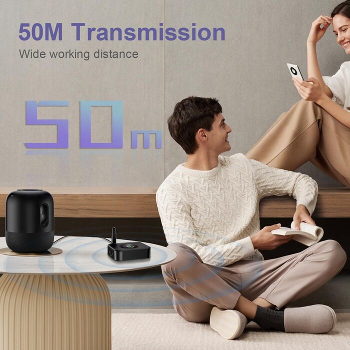 OQIMAX Bluetooth 5.1 Передавач/Приймач Аудіо з AUX/RCA/Оптикою, TF-карта, USB, для TV, Stereoanlage (Чорний)