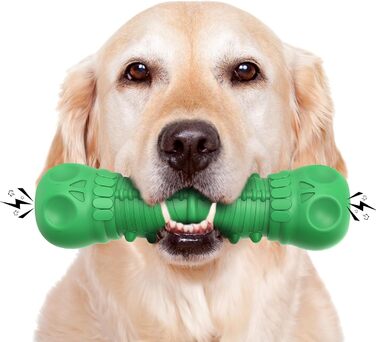 HETOO Dog Toy, indestructible, robust, squeaking, chew toy for aggressive chewers, large and medium-sized dog breeds, dental care (Large, Green)